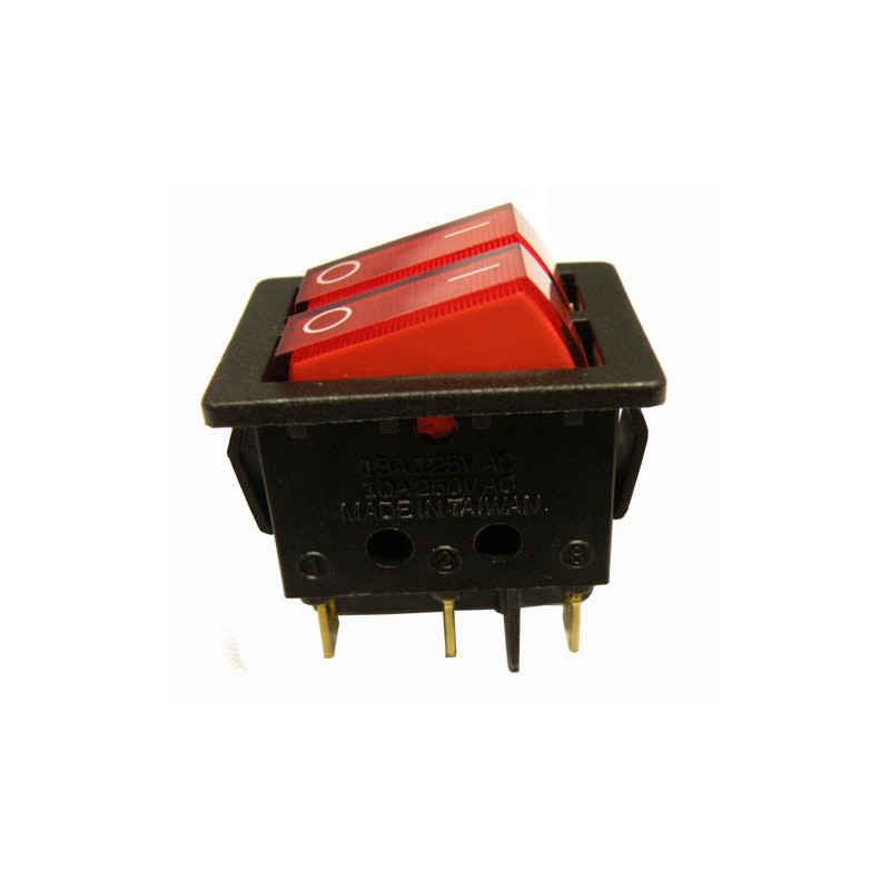 INTERRUPTOR LUMINOSO 6P. (DPDT) ON-OFF, 250V. 10A, COLOR ROJO