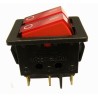 INTERRUPTOR LUMINOSO 6P. (DPDT) ON-OFF, 250V. 10A, COLOR ROJO